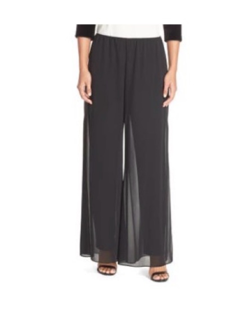 Alex Evening Georgette Overlay Wide-Leg Chiffon Pants Size 1X